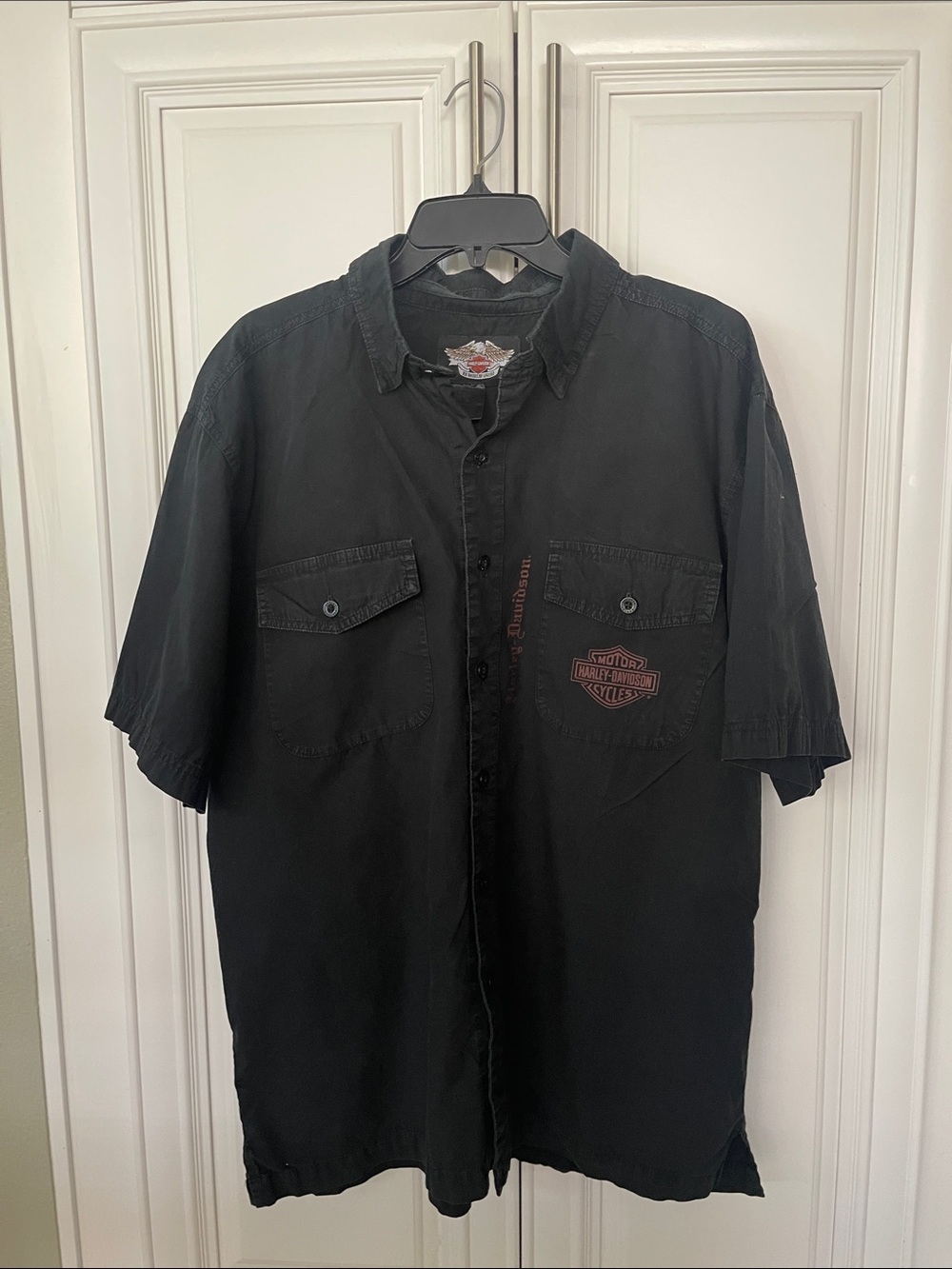 Harley-Davidson Motorcycles Black Freedom Liberty short sleeve work shirt Large - Picture 2 of 16